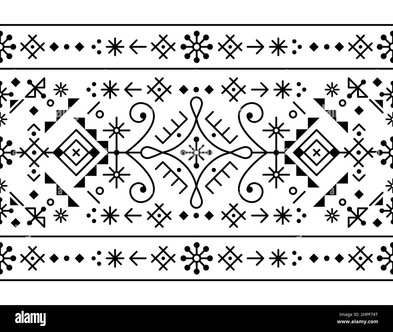 Linea tribale in stile islandese vettore artistico senza cuciture patten con cuori, lune e forme geometriche, tessuto o stampa disegno ispirato da Vichinga runa Illustrazione Vettoriale