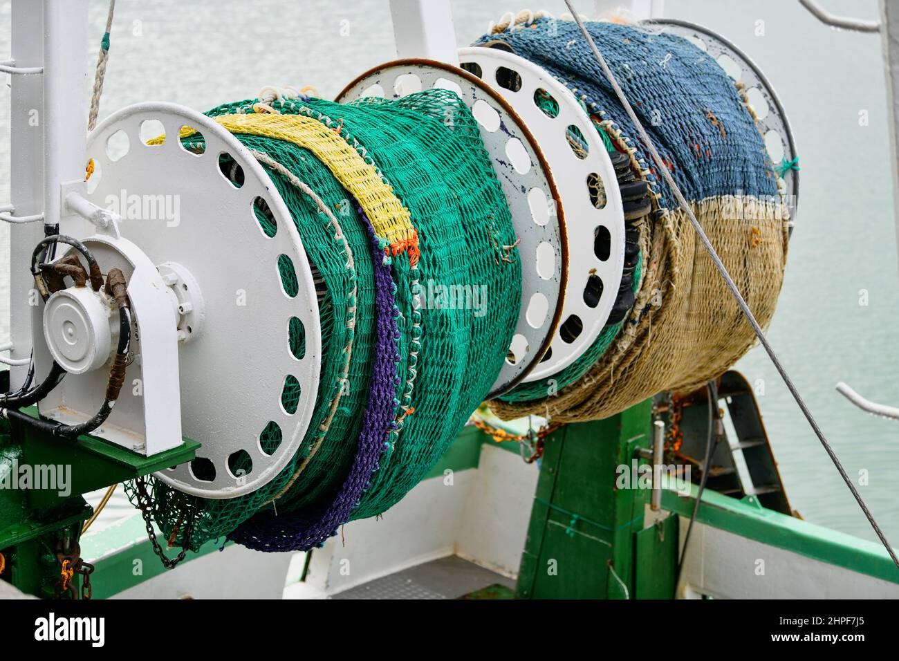 Reti da pesca sul peschereccio Foto Stock