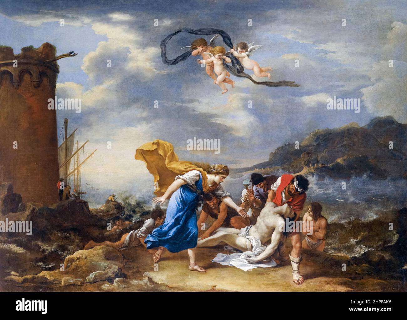 Hero e Leander, dipinto a olio su tela di Salvator Rosa, 1640-1649 Foto Stock