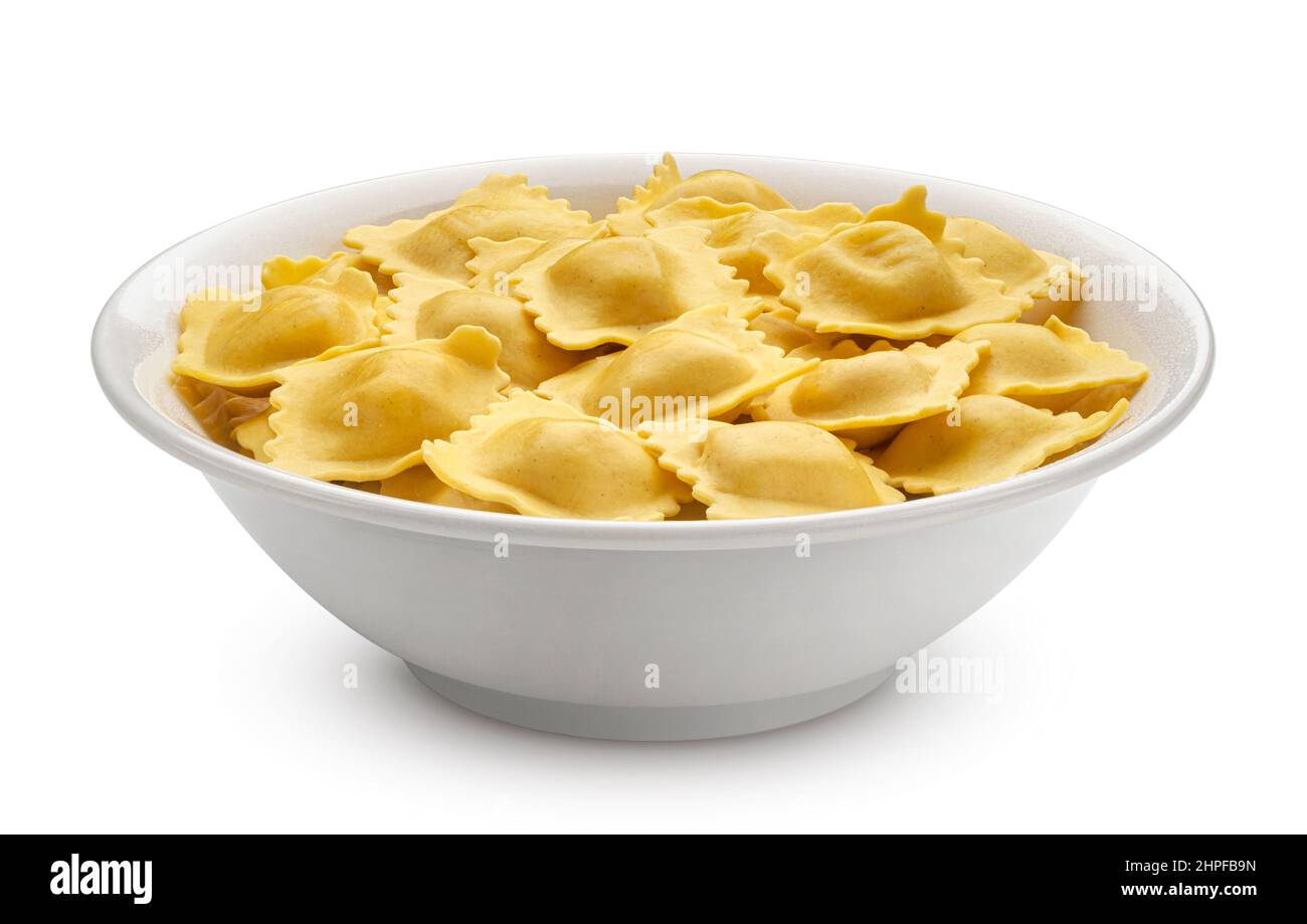 Ravioli italiani isolati su sfondo bianco Foto Stock