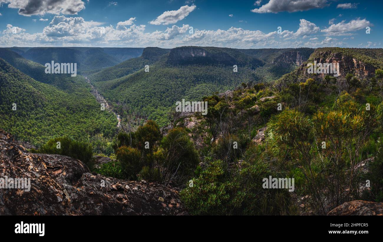 Ahearn Lookout, situato nella natura selvaggia nattai che domina la valle nattai ovest e mt jellore, russells ago a sud. Foto Stock