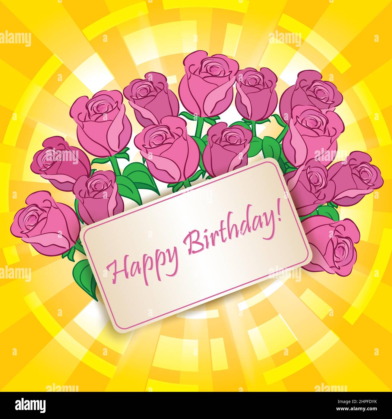 buon compleanno - biglietto di auguri vettoriale con rose Illustrazione Vettoriale