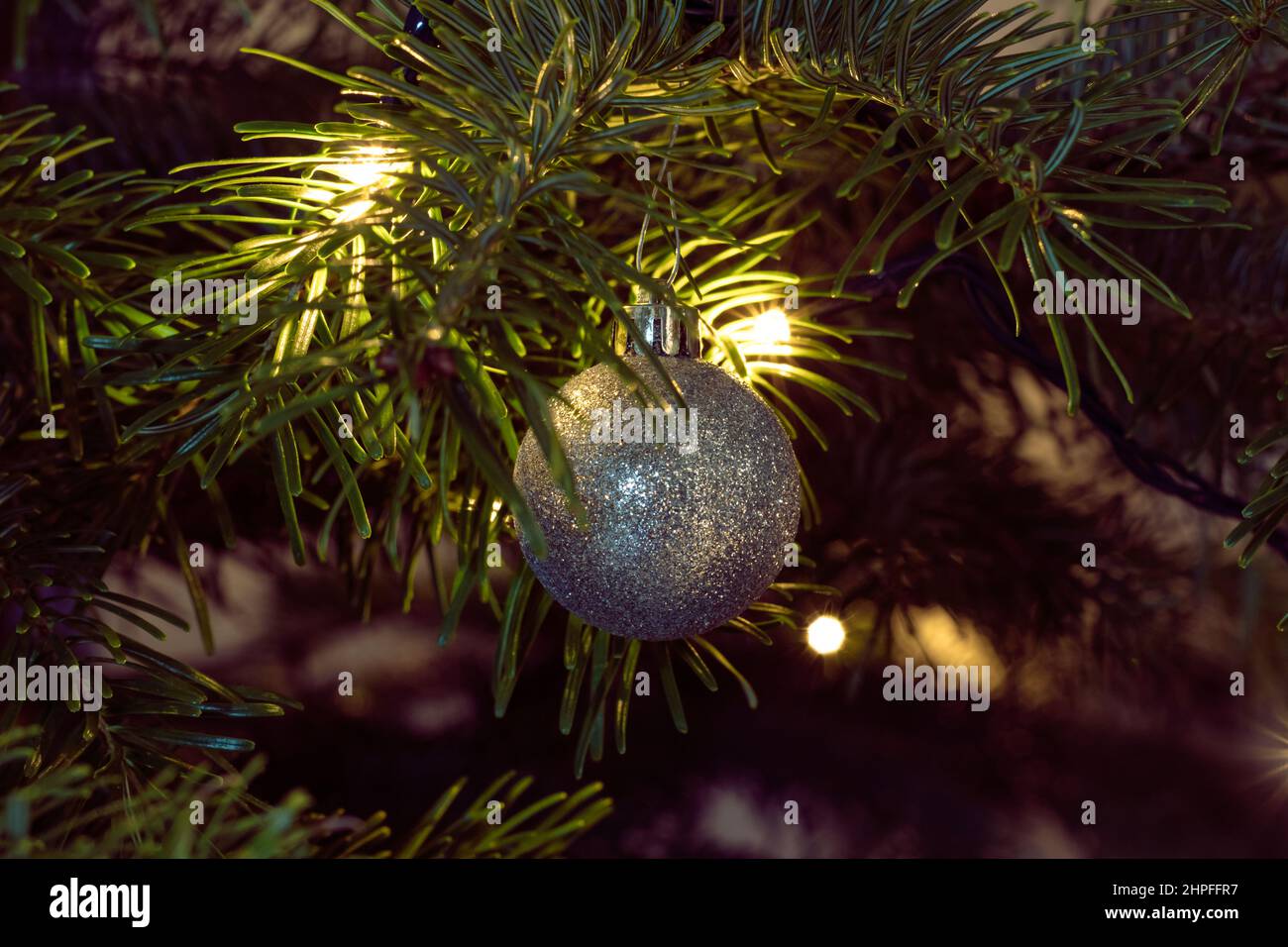 Primo piano delle luci dell'albero di Natale con la lampadina Foto Stock