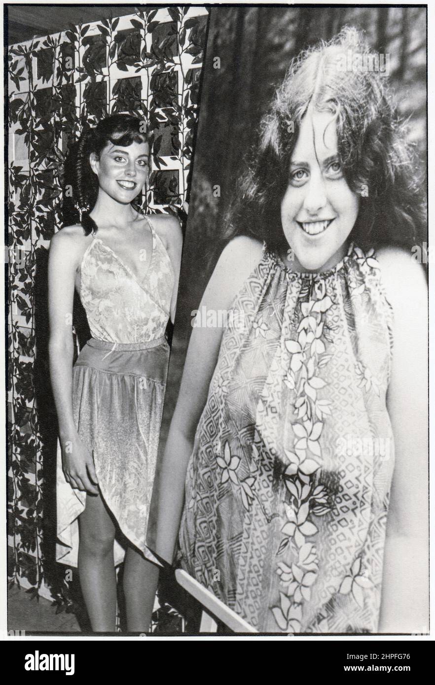 Prima e dopo le foto di Laura Krick al 1979 Weight Watcher Fashion Show a Manhattan. L'ensemble di Krick è stato progettato da Cathee Nunes. Foto Stock