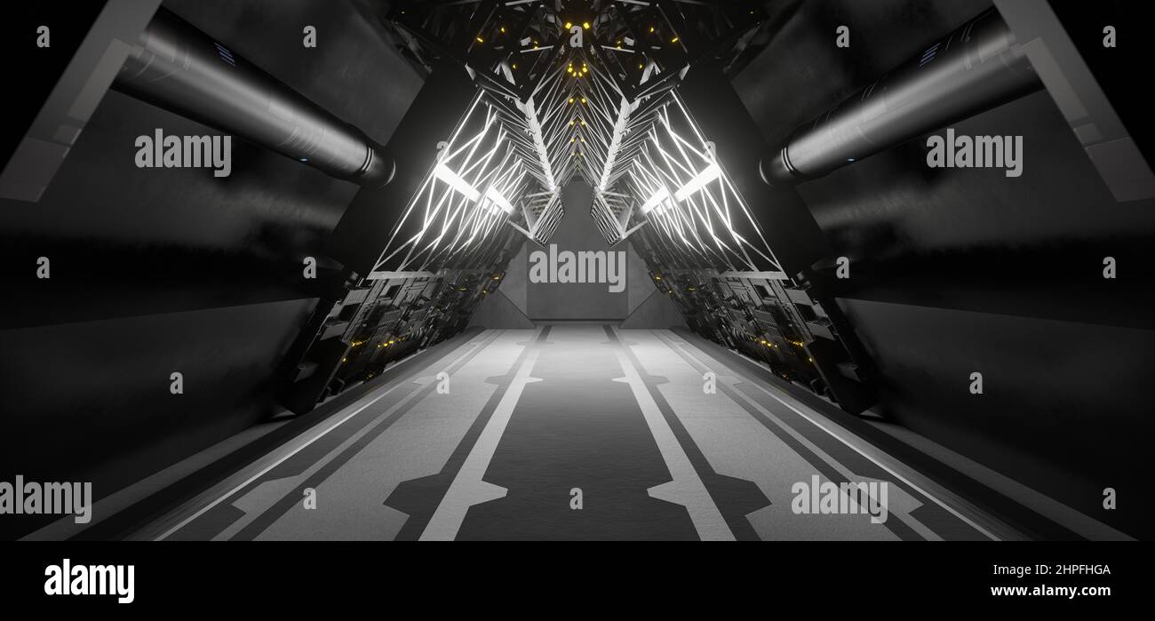 Vuoto Hangar grigio scuro colori sfondo sfondo Wallpaper Industrial Lab per la presentazione del prodotto Foto Stock