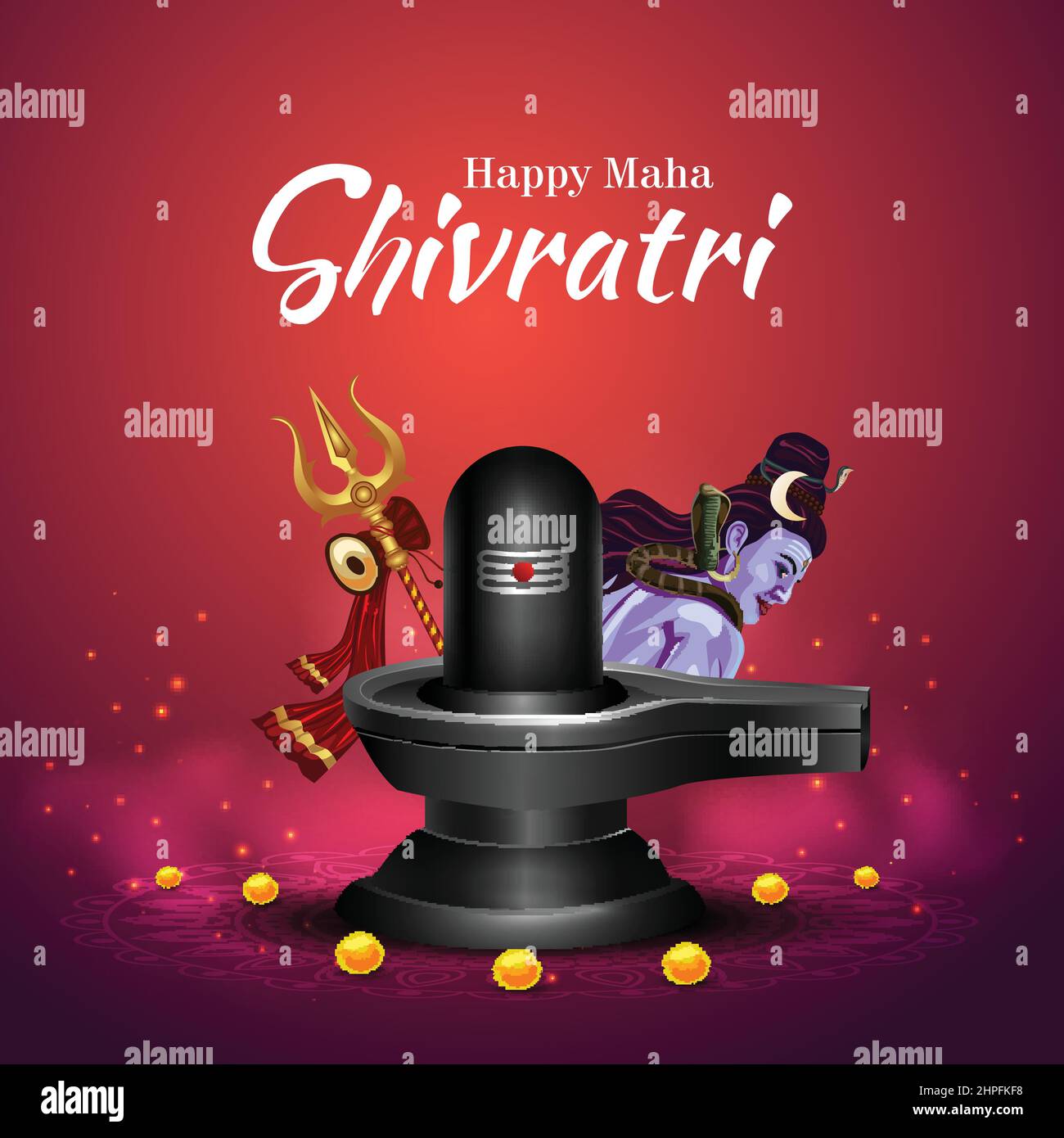 Happy maha Shivratri con shiv ling, un festival indù celebrato della notte di lord shiva, calligrafia inglese. Disegno vettoriale Illustrazione Vettoriale