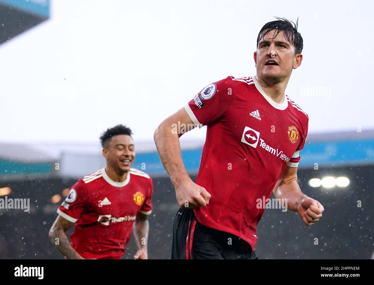 Foto di archivio datata 20-02-2022 di Harry Maguire. Bruno Fernandes ritiene che il Manchester United stia sviluppando una minaccia a pezzi dopo essere diventato l'ultima squadra della Premier League a segnare da un angolo questa stagione. Lo skipper Harry Maguire si è recato a casa dall'angolo di volo più alto degli Stati Uniti del 140th per mettere il fianco di Ralf Rangnick sulla strada per una vittoria del 4-2 a Leeds la domenica. Data di emissione: Lunedì 21 febbraio 2022. Foto Stock