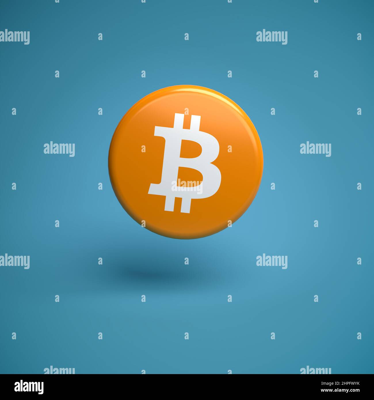 Logo della criptovaluta Bitcoin (BTC) che si sovrappone a uno sfondo verde senza giunture. Foto Stock