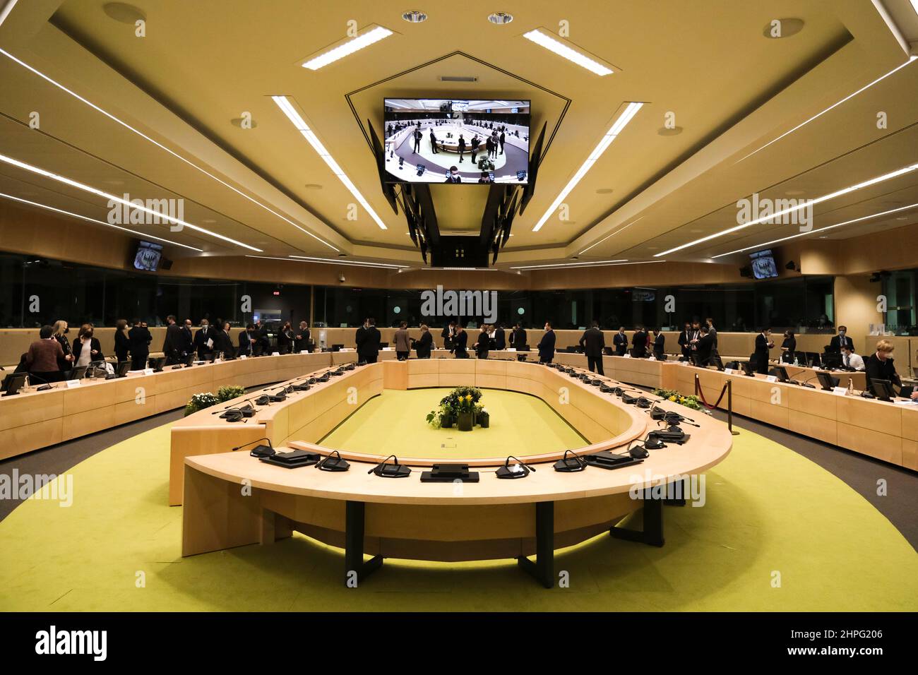 Sala plenaria del Consiglio "Agricoltura e pesca" a Bruxelles, Belgio. 21st Feb 2022. Credit: ALEXANDROS MICHAILIDIS/Alamy Live News Foto Stock