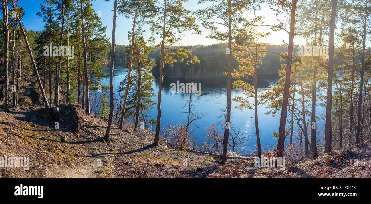 Paesaggio con serbatoio d'acqua Rimov sul fiume Malse nella Boemia del Sud, Repubblica Ceca Foto Stock