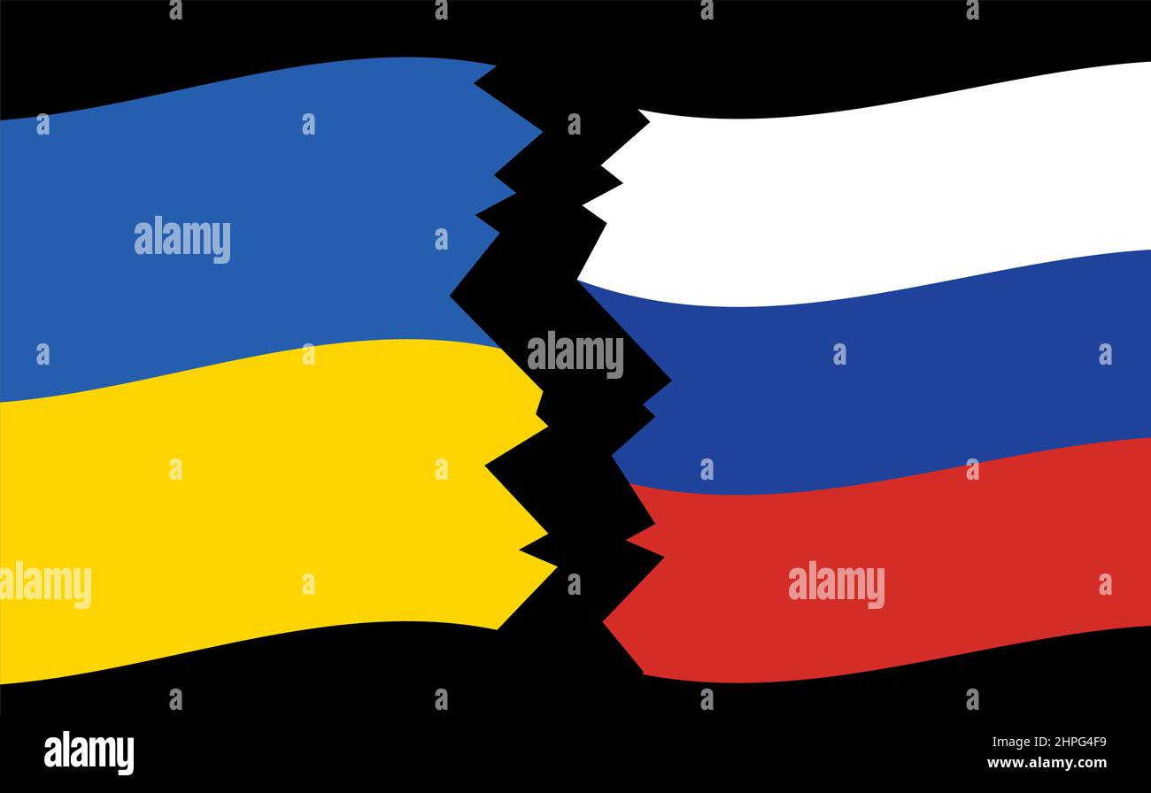 Bandiere di Ucraina e Russia - crack - vettore Illustrazione Vettoriale