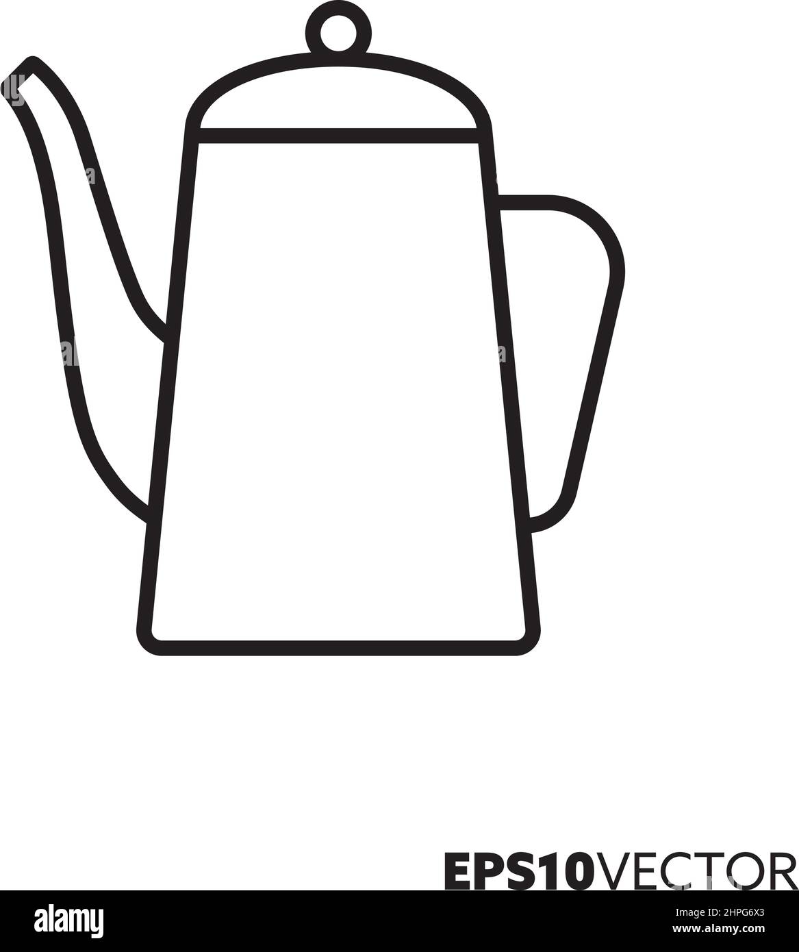 Icona della linea della caffettiera. Contorno simbolo di bevanda calda e utensili da cucina. Illustrazione del vettore piatto delle bevande. Illustrazione Vettoriale