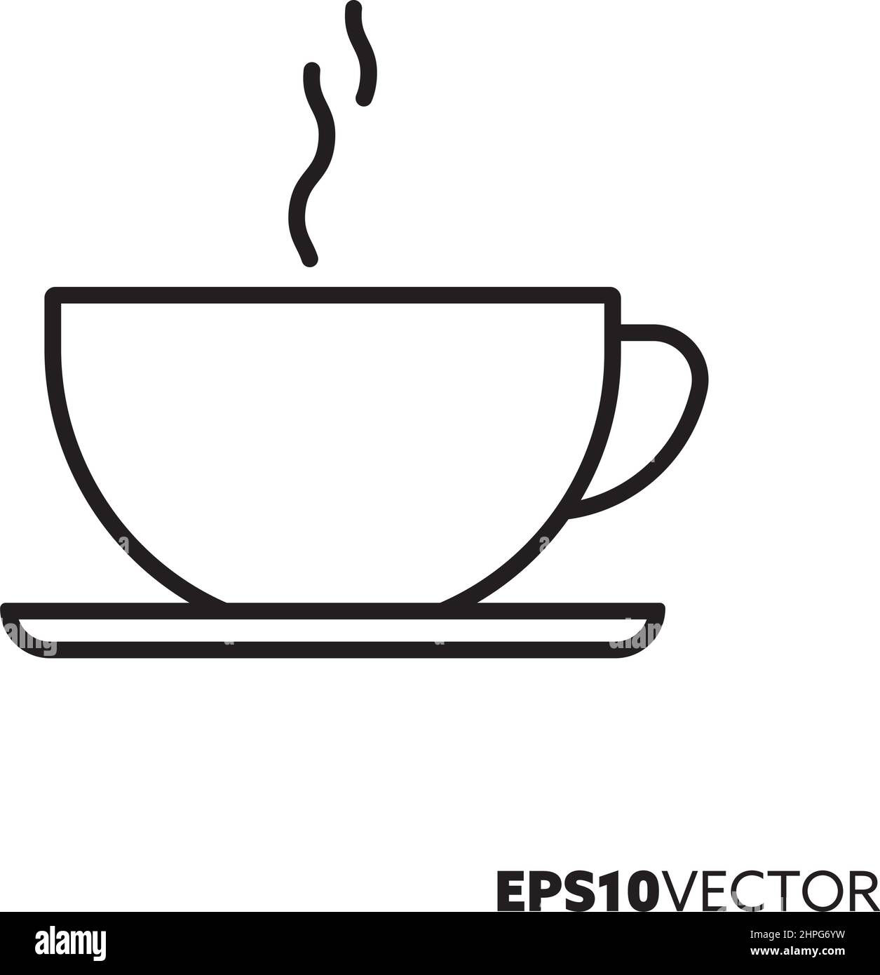 Icona della linea della tazza di caffè. Contorno simbolo di bevanda calda e stoviglie. Illustrazione vettoriale piatta degli utensili da cucina. Illustrazione Vettoriale