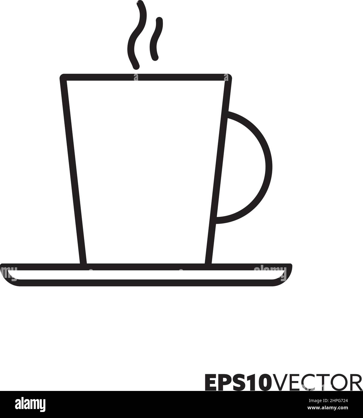 Icona della linea della tazza del caffè. Contorno simbolo di bevanda calda e stoviglie. Illustrazione vettoriale piatta degli utensili da cucina. Illustrazione Vettoriale