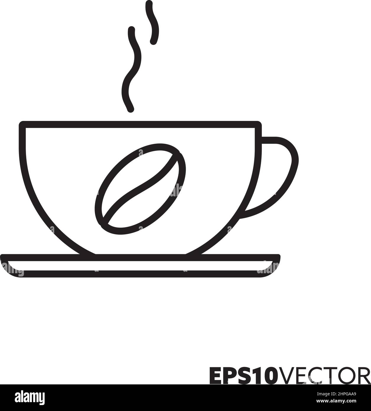 Icona della linea della tazza di caffè calda. Simbolo di contorno di bevande calde e bevande. Illustrazione vettoriale piatta della ricetta del caffè Kitchenwareand. Illustrazione Vettoriale