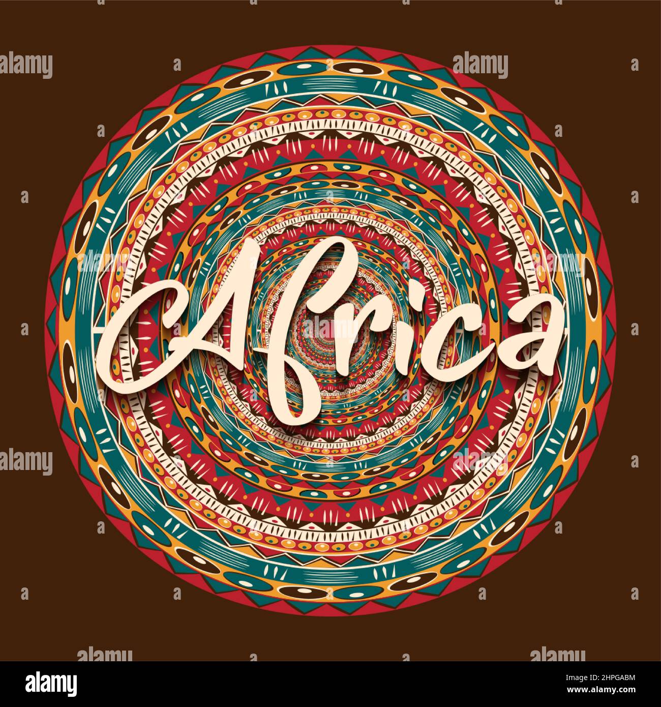 Modello africano di vettore elemento mandala logo pattern. Africa testo del logo etnico, stampa tradizionale del ricamo del simbolo etnico. Disegno del Kenya per l'etichetta Illustrazione Vettoriale