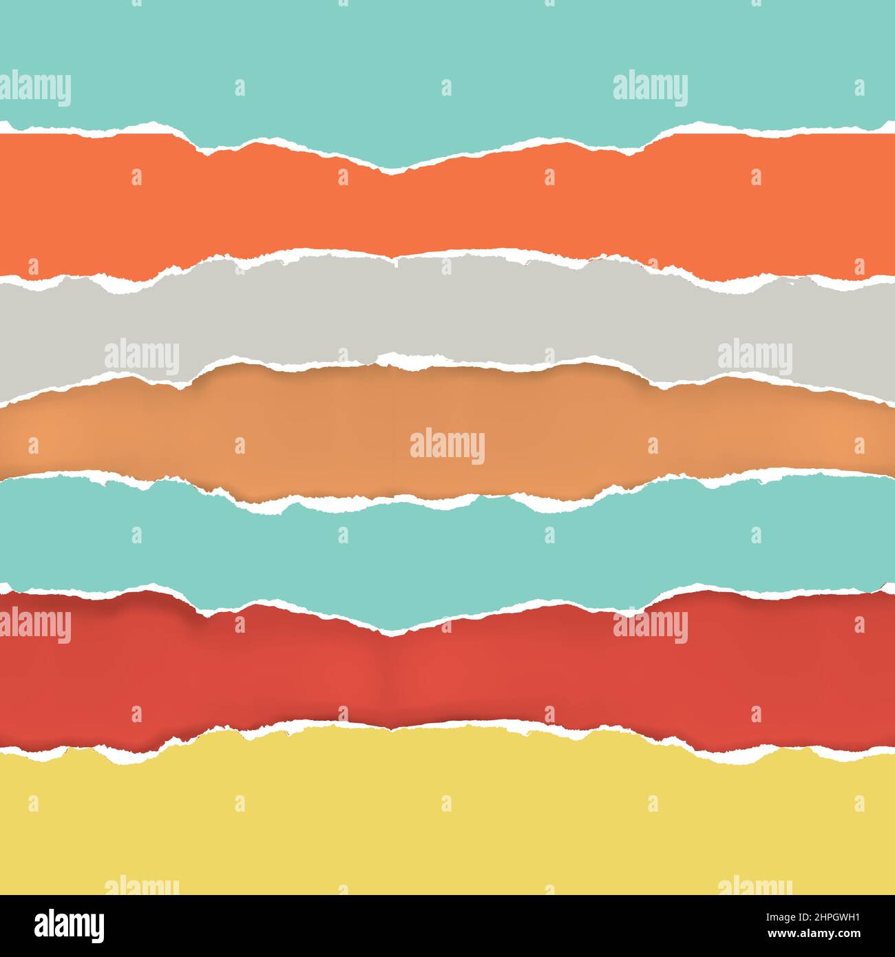 Carta strappata strisce colorate. Immagine delle strisce di carta strappate su sfondo quadrato e bordo strappato della carta. Vettore disponibile. Illustrazione Vettoriale