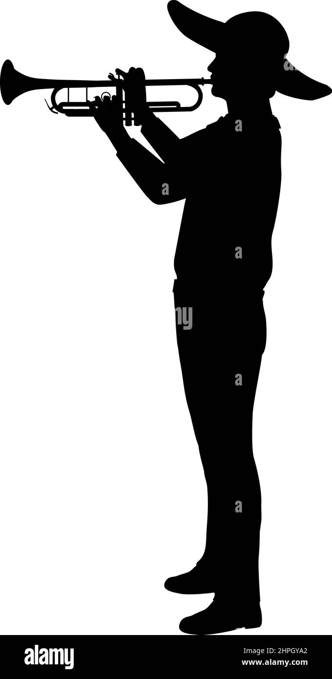 Silhouette dell'uomo messicano che suona la tromba dello strumento musicale. Illustrazione Vettoriale