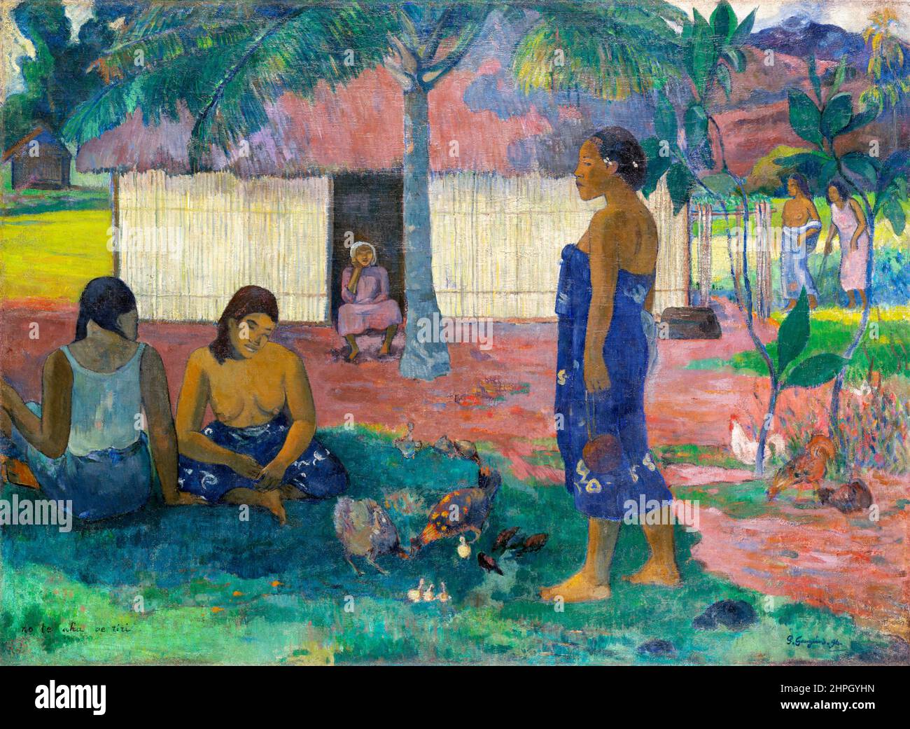 No te aha oe riri (perché sei arrabbiato?) Di Paul Gauguin (1848-1903), olio su tela di iuta, 1896 Foto Stock