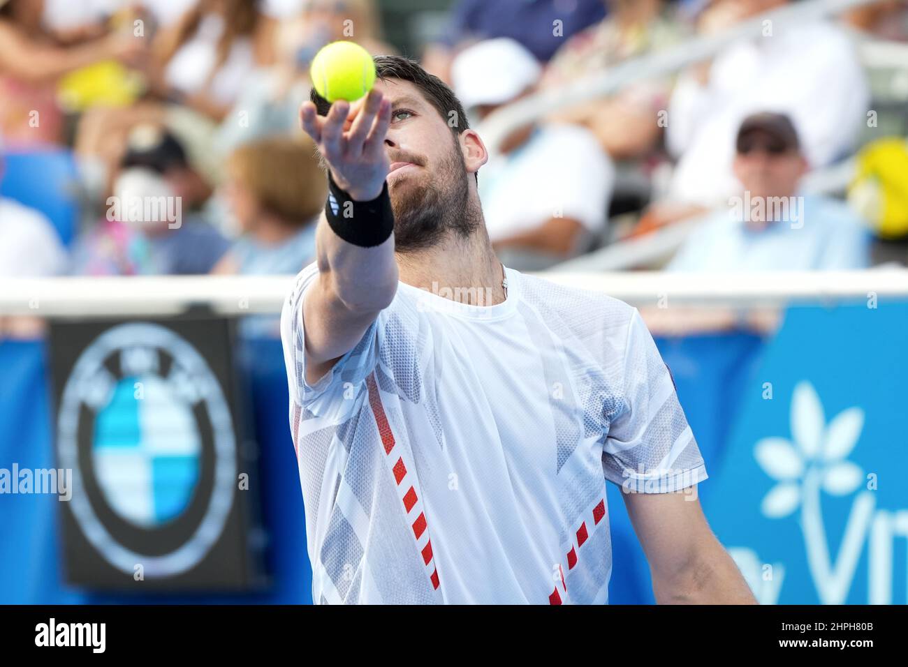 Delray Beach, Florida, Stati Uniti. 20th Feb 2022. CAMERON NORRIE (GBR) in azione come egli serve e poi sconfigge Rielly Opelka (USA) 76(1) 76(4) per vincere il Delray Beach Open 2022 da Vitacost Championship. (Credit Image: © Andrew Patron/ZUMA Press Wire) Foto Stock