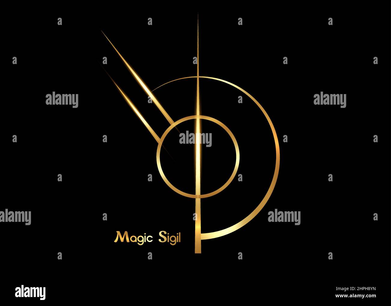 Sigil Magico d'oro per la protezione, simboli di wiccan. Un'immagine stilizzata di un simbolo magico. Design grafico Golden Luxury modello logo. Vettore isolato Illustrazione Vettoriale