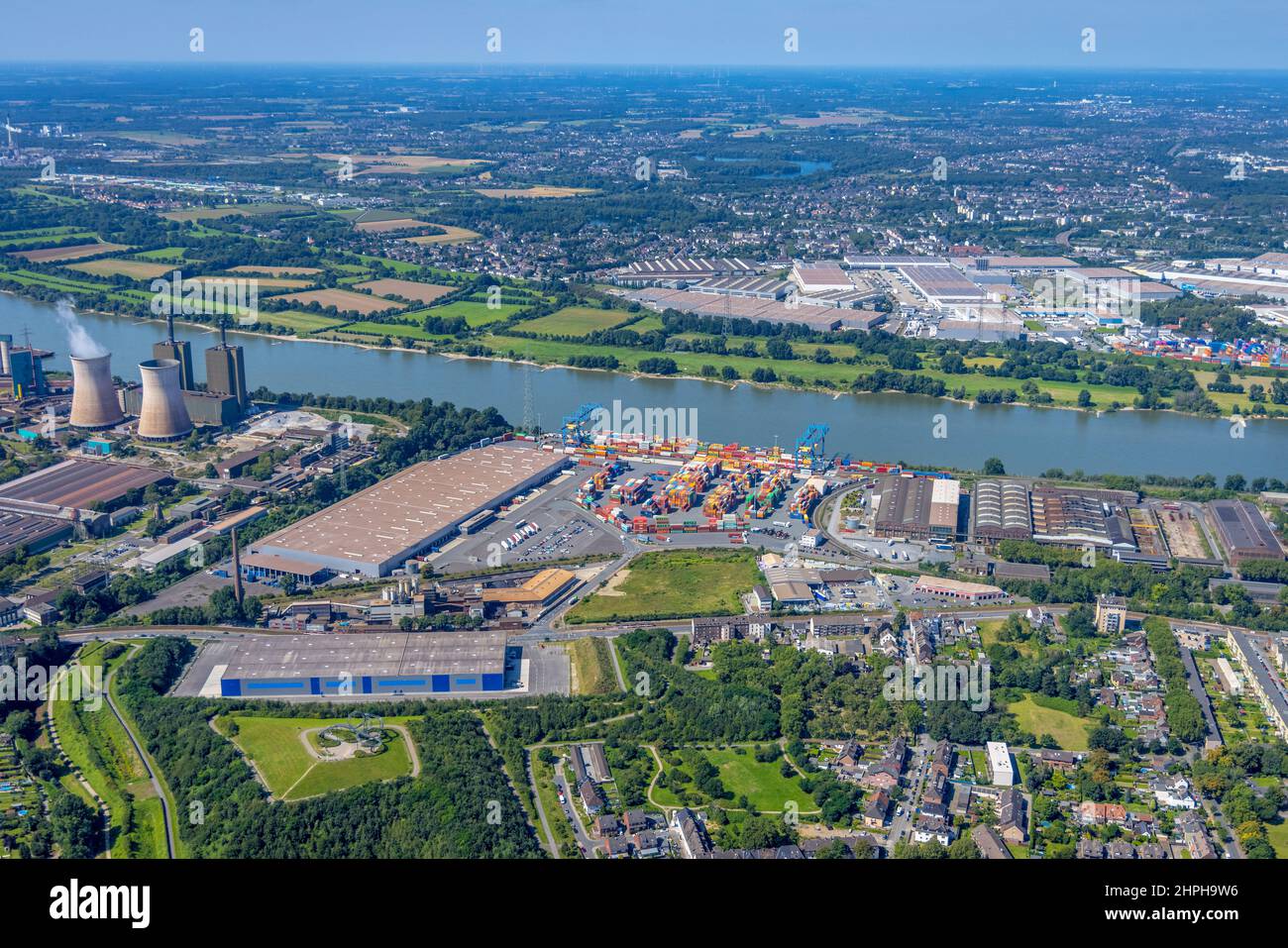 Fotografia aerea, logport II, Rhein-Ruhr Terminal Company e nuova sala logistica ai piedi di Tiger & Turtle, fiume Reno, Wanheim-Angerhausen, Dui Foto Stock