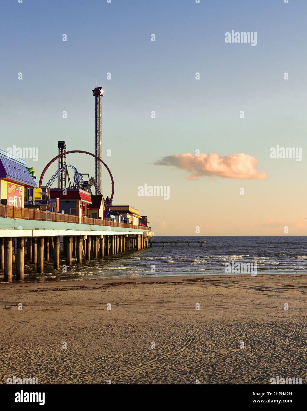Tramonto a Galveston Beach Foto Stock