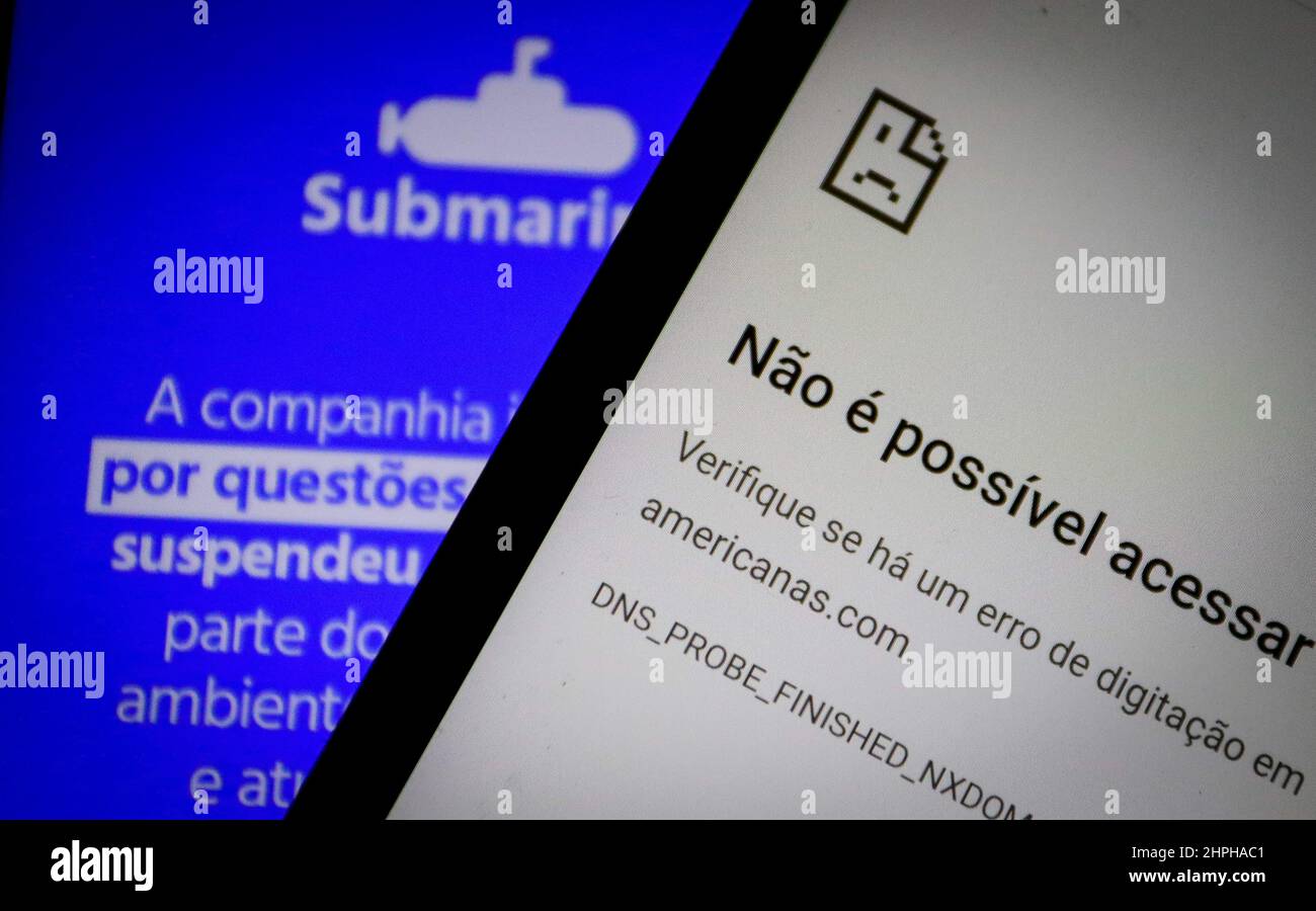 São PAULO, SP - 21.02.2022: AMERICANAS e SUBMARINO ESTÃO FORA DO AR - le reti di e-commerce americana e Submarino rimangono offline da questa Domenica (20) sotto il sospetto di invasione hacker. Sabato (19), i server degli stessi siti sarebbero stati disabilitati per lo stesso motivo. L'attacco è rivendicato dal gruppo criminale Lapsus, sospettato di aver invaso anche il Ministero della Salute e altre istituzioni. (Foto: Aloisio Mauricio/Fotoarena) Foto Stock