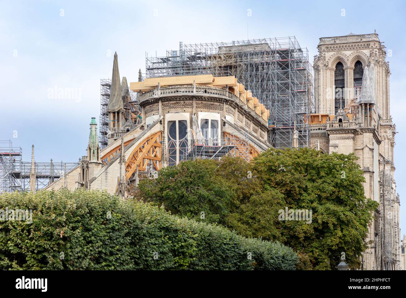 Lavori di riparazione sul fuoco danneggiato Cattedrale Notre Dame - 1 settembre 2019, Parigi, Ile-de-France, Francia Foto Stock