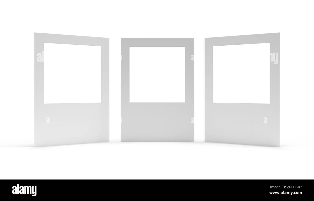 Tre schede Correx, 3D rendering con tessuto corrugato bianco pulito per mostrare modelli di schede selfie brandable per mockup e illustrazioni. Isolato Foto Stock