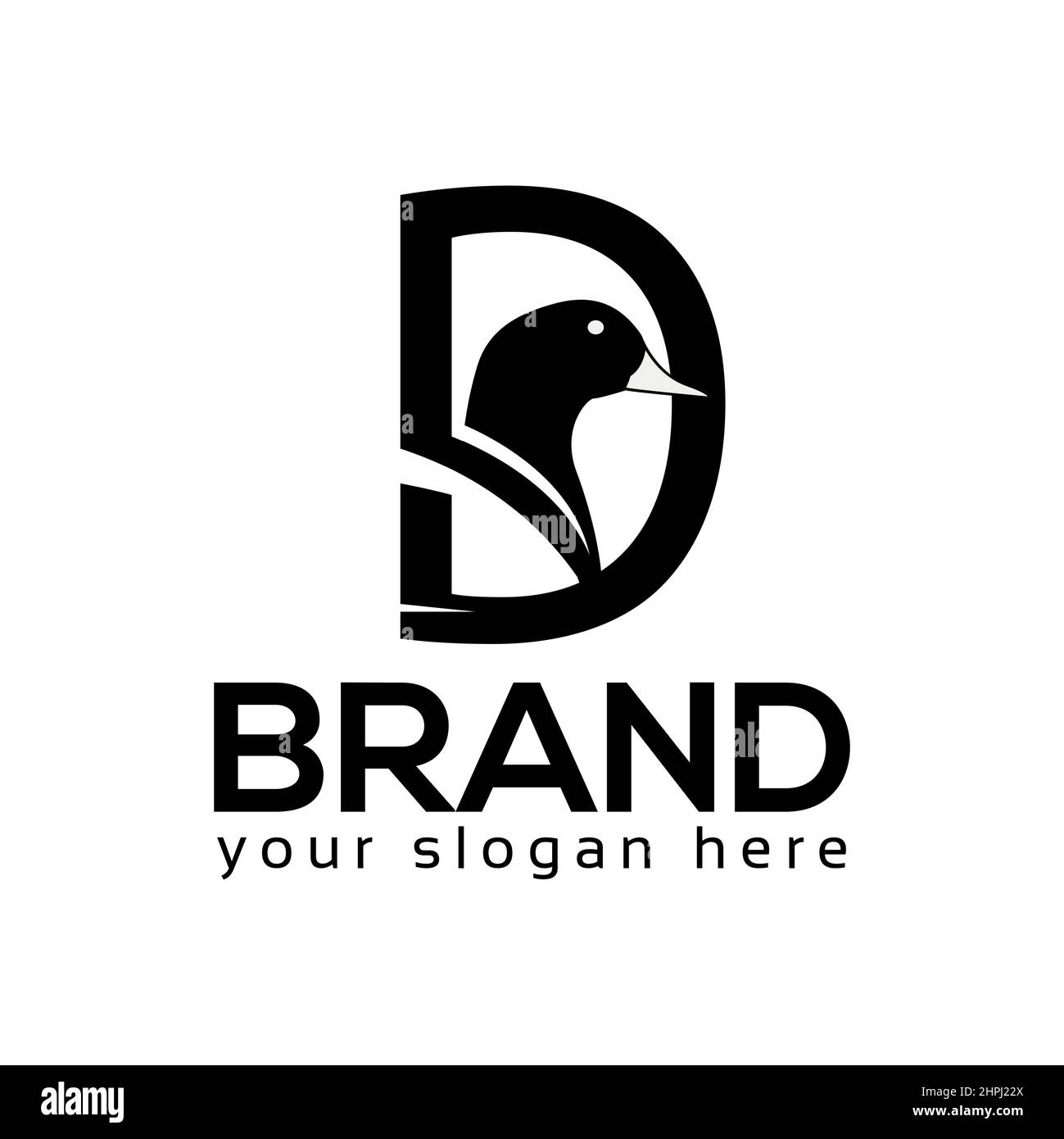 Lettera D Duck Logo Vector. Design piatto. Illustrazione vettoriale su sfondo bianco Illustrazione Vettoriale