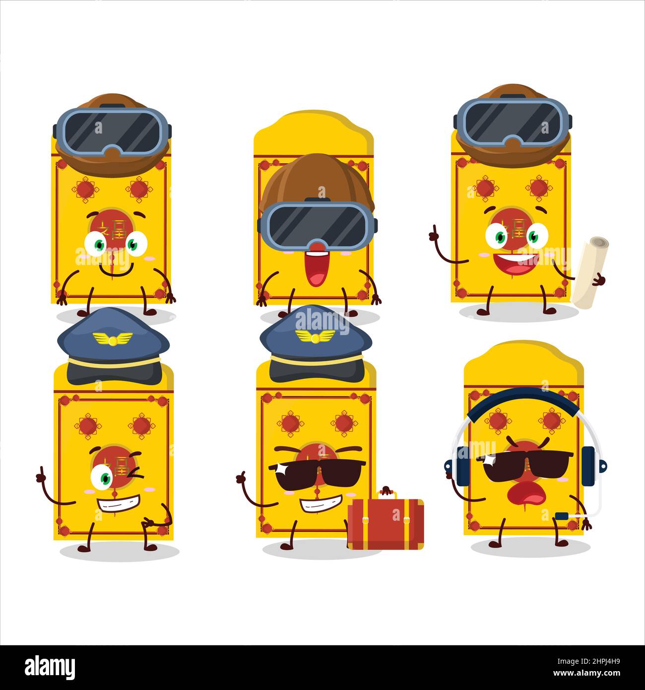 Pilot cartoon mascotte giallo pacchetti cinesi con occhiali. Illustrazione vettoriale Illustrazione Vettoriale