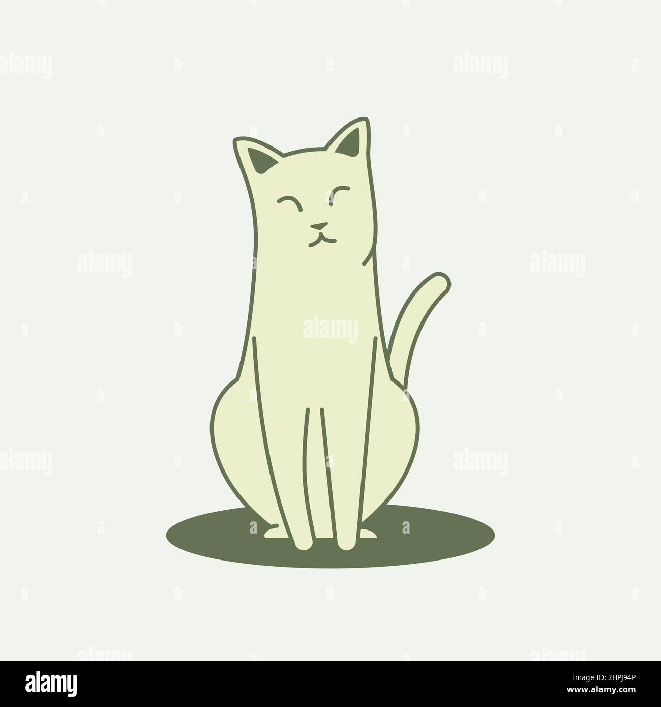 Carino piccolo gatto Sit Cartoon giallo pastello colore Illustrazione Vettoriale