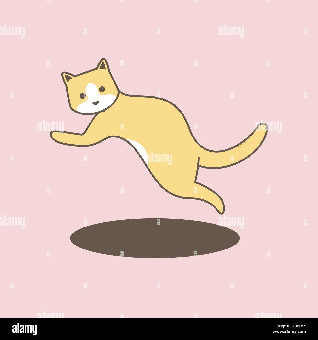 Carino gatto saltando Cartoon giallo pastello colore Illustrazione Vettoriale