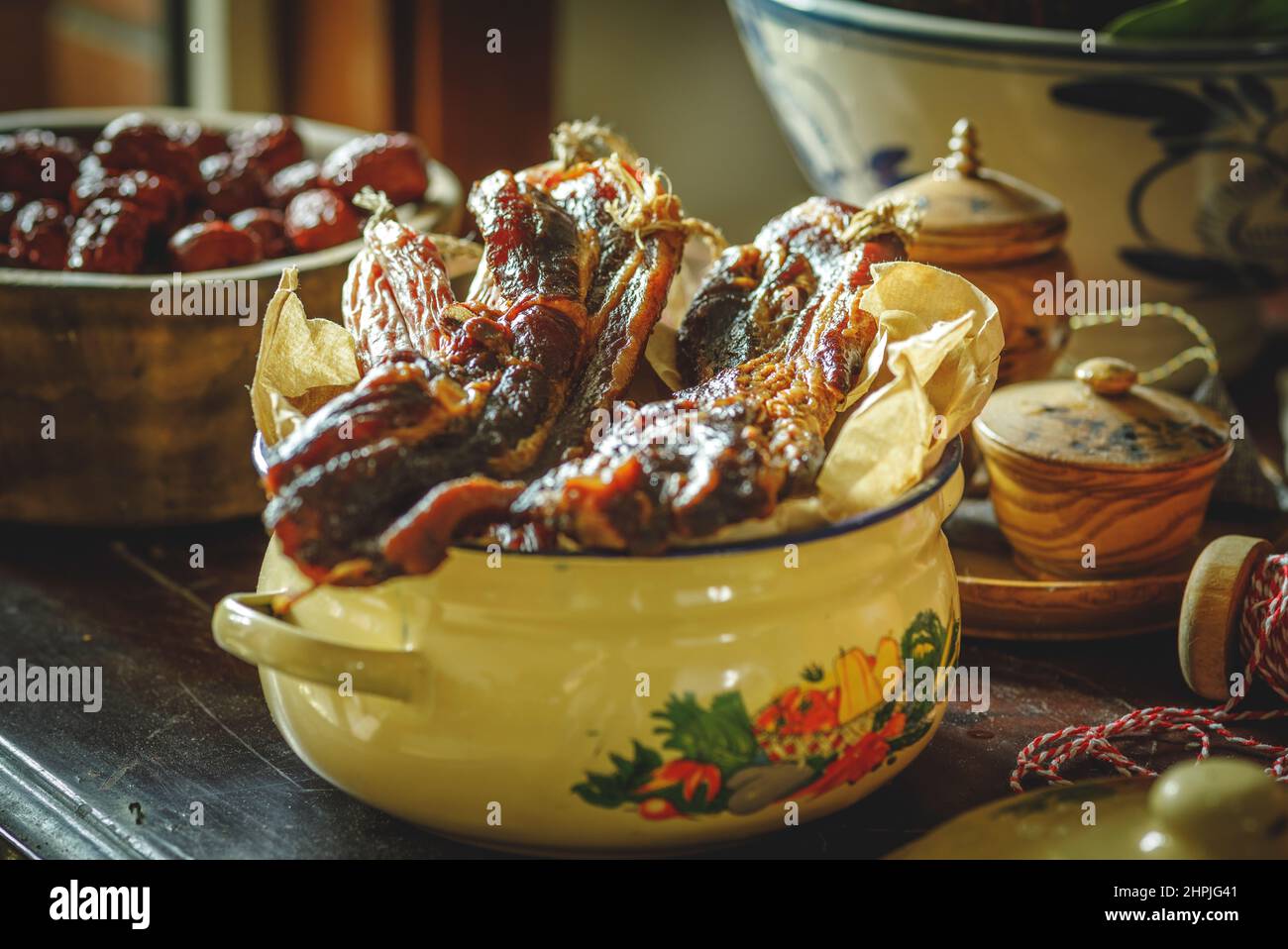 Salsiccia di prosciutto conservata Foto Stock