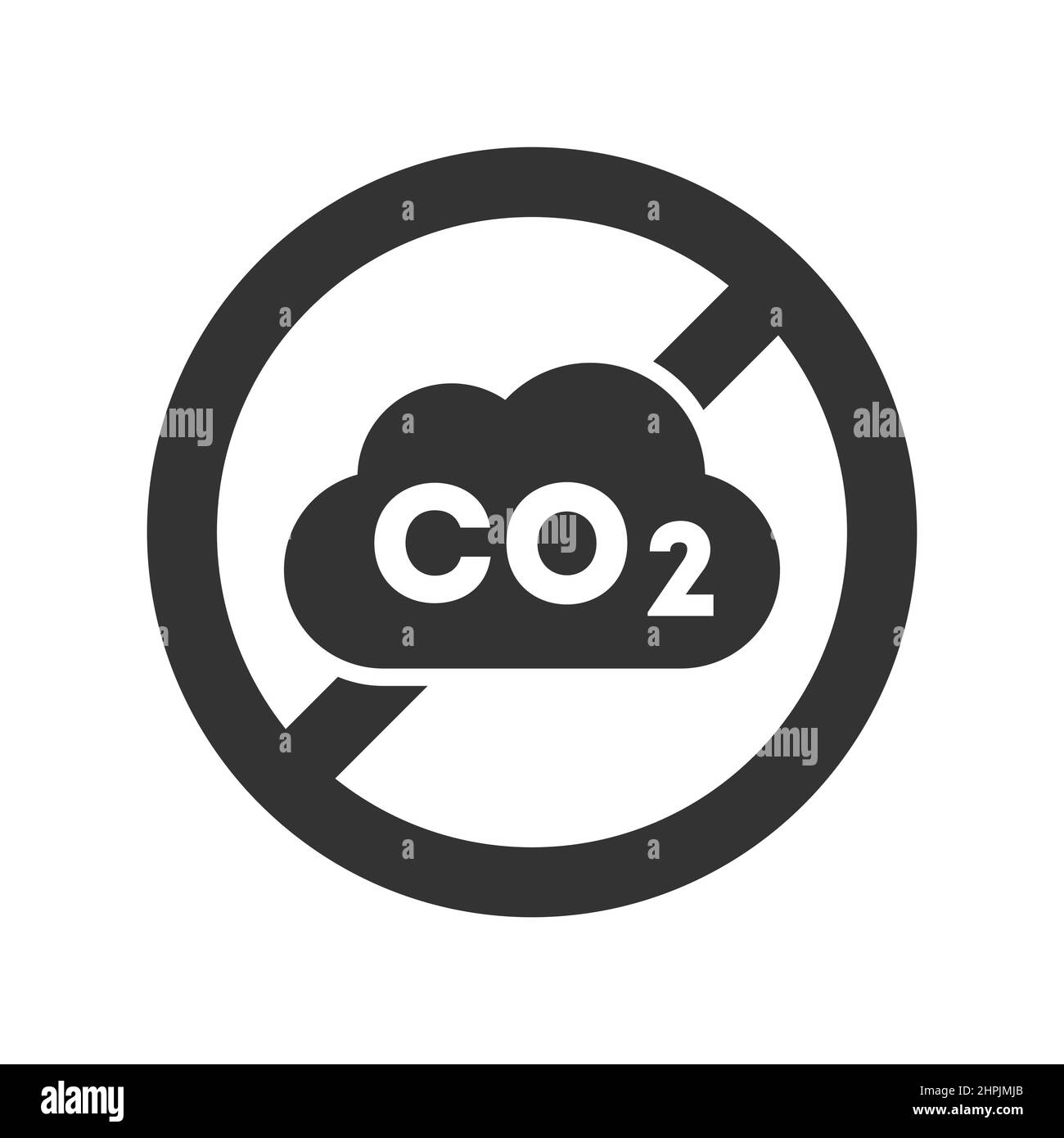 CO2 icona vietato. Segnale di anidride carbonica barrato all'interno del cerchio. N. CO2. Concetto di offset del carbonio. Zero emissioni. Riduzione dei gas a effetto serra. Illustrazione Vettoriale
