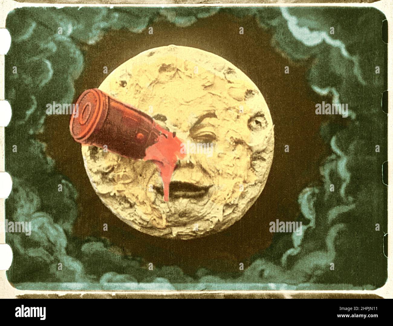 Georges Méliès - le Voyage dans la Lune - Trip to the Moon - cornice dell'unica stampa colorata a mano del film di Georges Méliès del 1902. Foto Stock