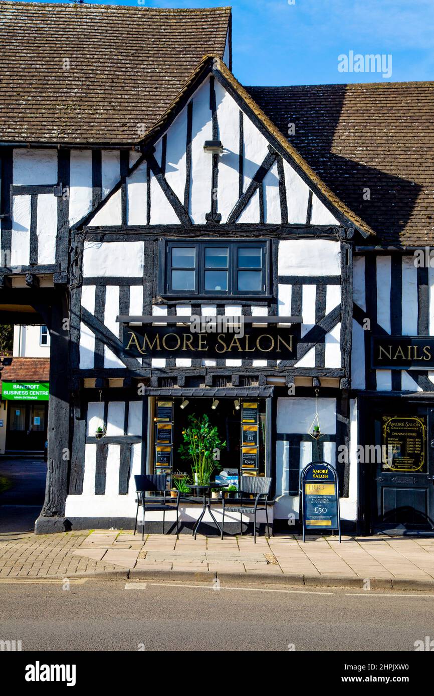 Edificio in stile Tudor a Bancroft, Hitchin, Hertfordshire, Regno Unito Foto Stock