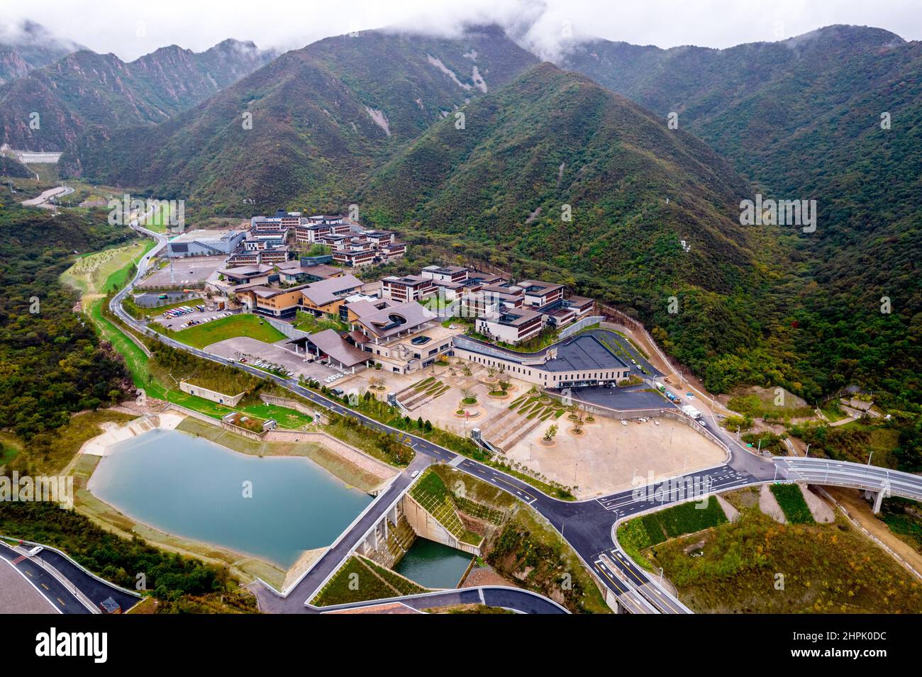 Antenna 'Yanqing games Village': 2022 Olimpiadi di Pechino e i luoghi di giochi paralimpici invernali Foto Stock