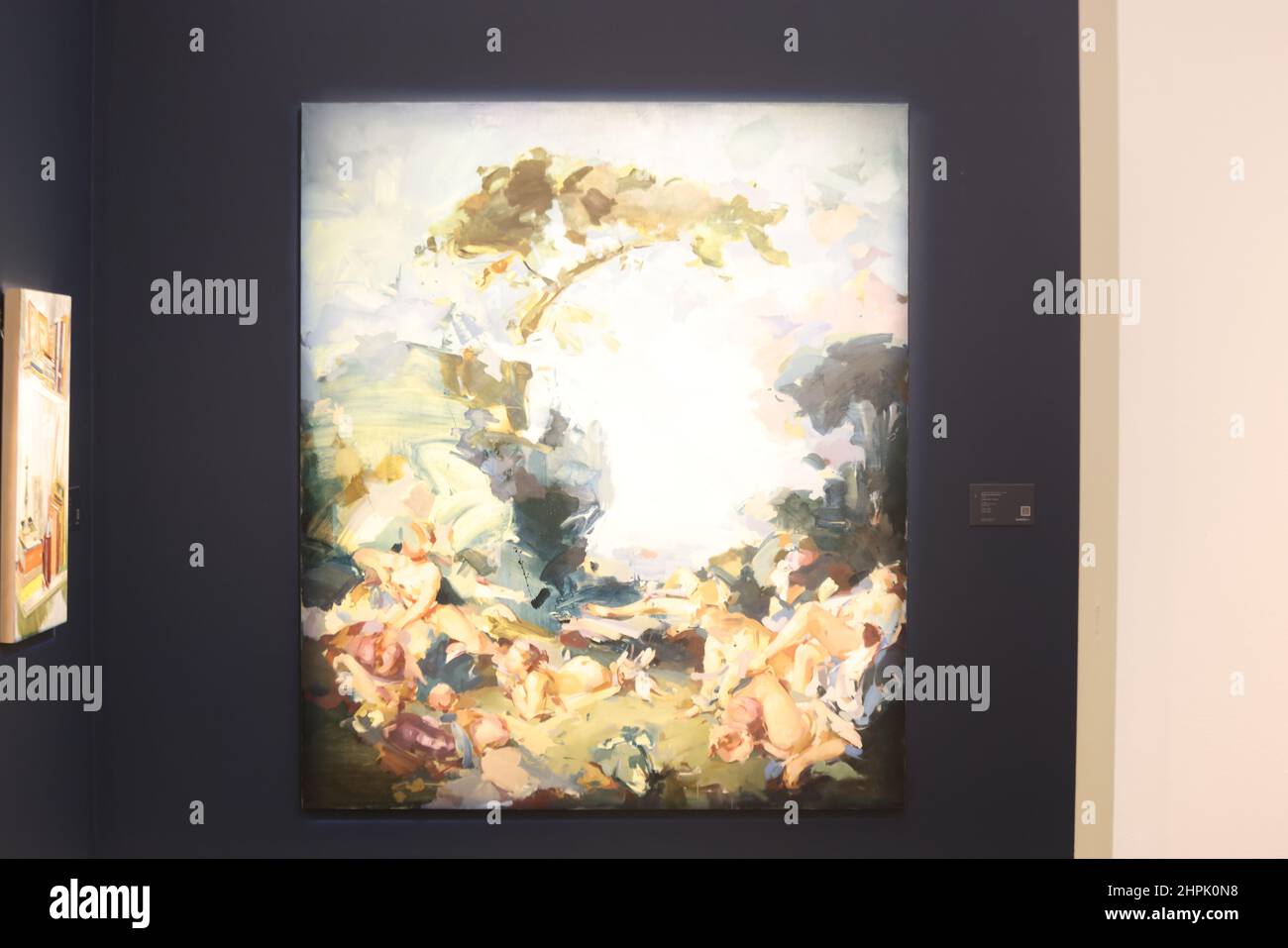 Flora Yukhnovich, caldo, bagnato 'N' Wild in mostra durante un'anteprima a Sotheby's, Londra, per la prossima asta di Arte moderna e Contemporanea che presenta £200 milioni di opere tra cui pezzi di Magritte, Monet, Picasso, Hockney e tre di Street-artist Banksy, dalla collezione di Robbie Williams. Data immagine: Martedì 22 febbraio 2022. Foto Stock