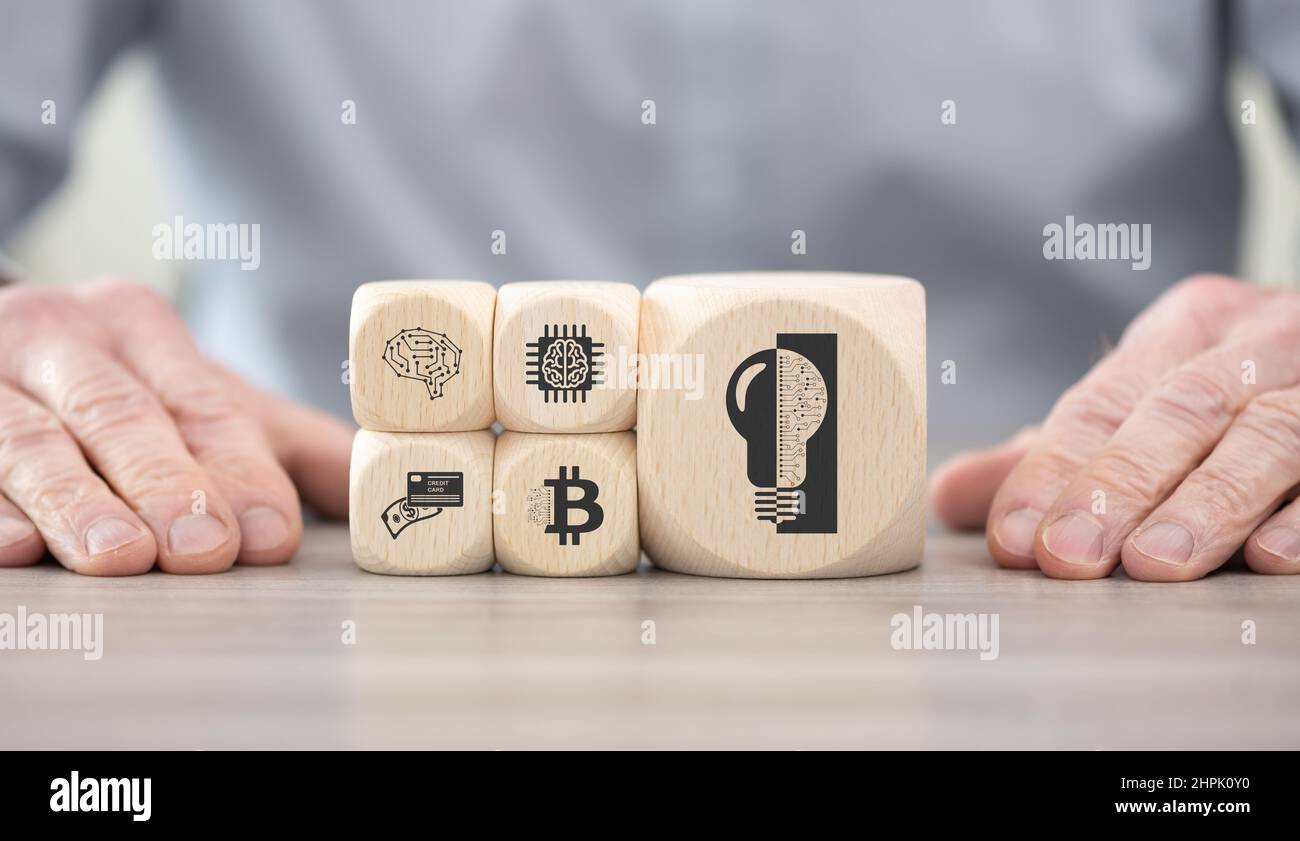 Blocchi di legno con il simbolo del concetto di disgregazione digitale Foto Stock