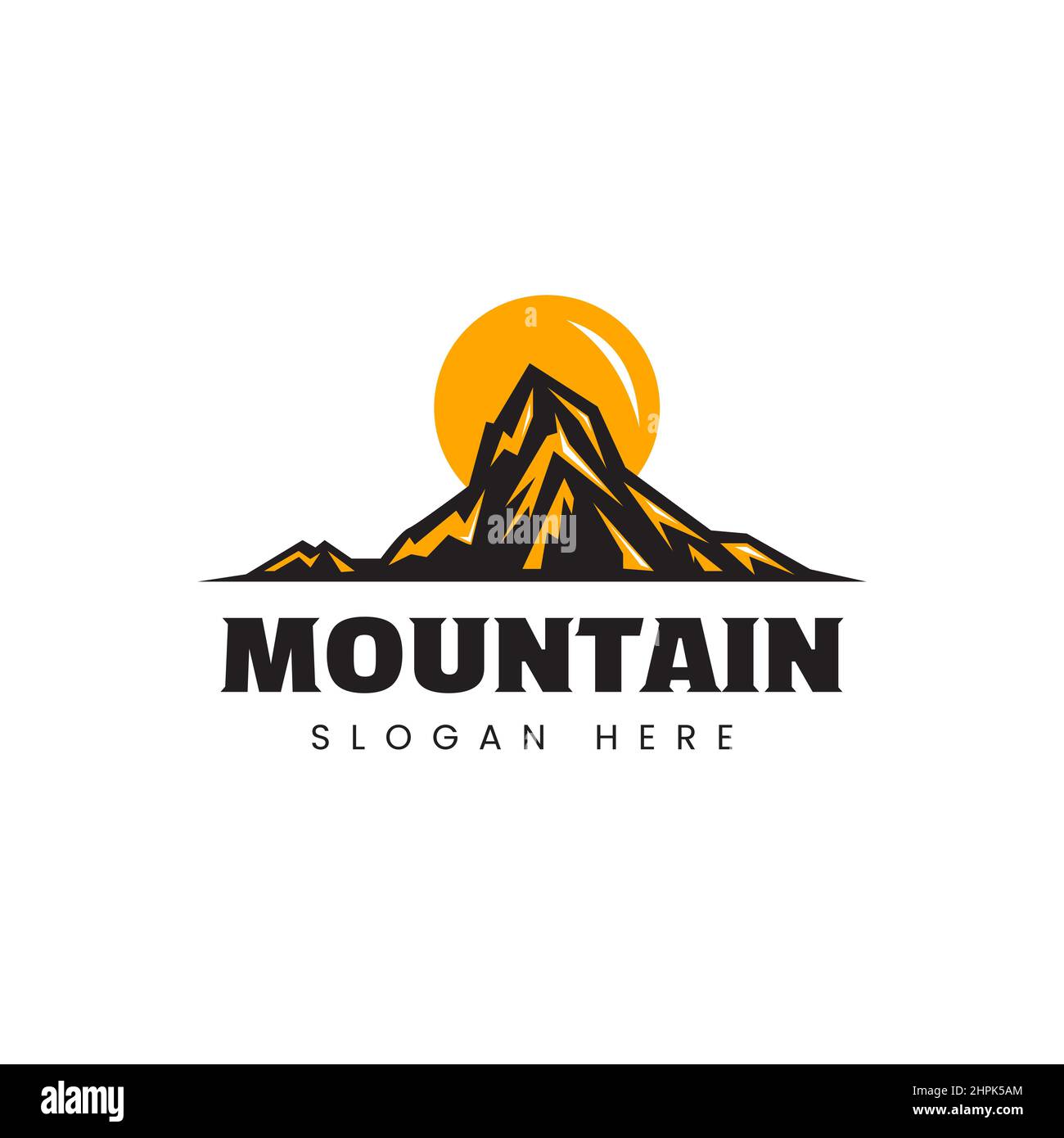 Illustrazione del logo Sunset Mountain Peak, modello di design Illustrazione Vettoriale