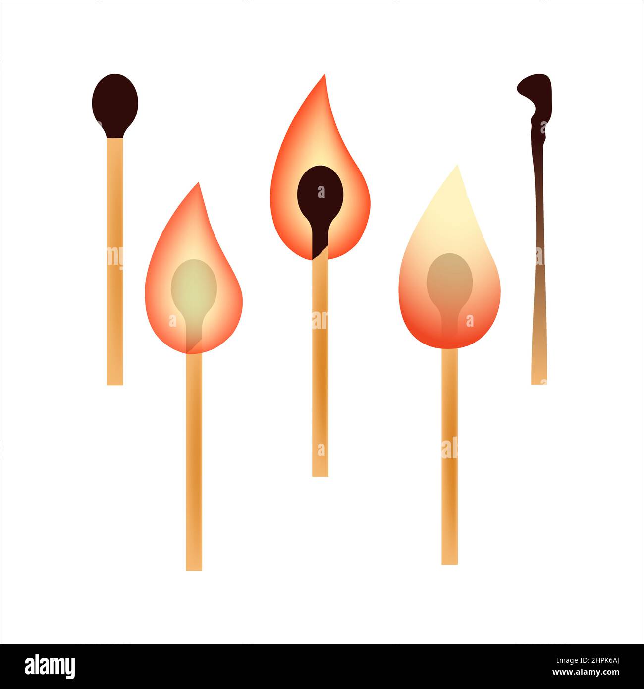 Serie di partite con fuoco e una partita estinta con un gradiente e riempimento mesh. Illustrazione vettoriale Illustrazione Vettoriale