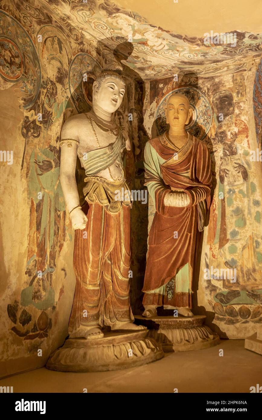 La Città Proibita a Pechino mostra di grotte di dunhuang Mogao, 220th wat santuario scultura in argilla di Buddha Foto Stock