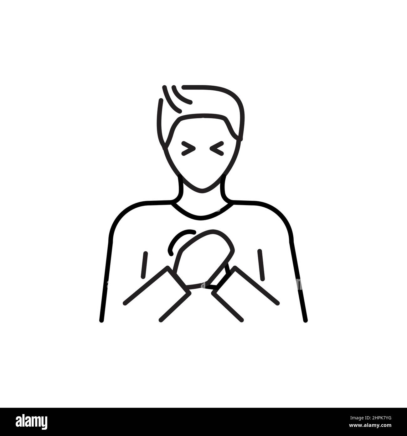 Icona della linea colorata del dolore toracico. Malattie umane. Pittogramma per pagina web, app mobile, promo. Illustrazione Vettoriale