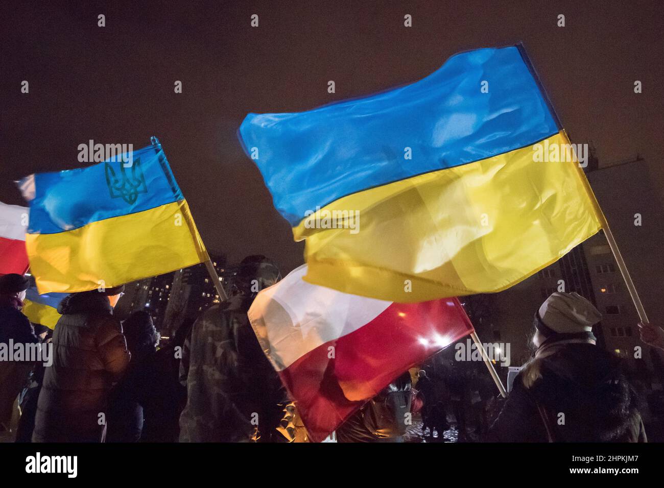 Protesta contro la guerra degli ucraini contro la minaccia di guerra russa. Danzica, Polonia, Febbraio 16th 2022 © Wojciech Strozyk / Alamy Stock Photo Foto Stock