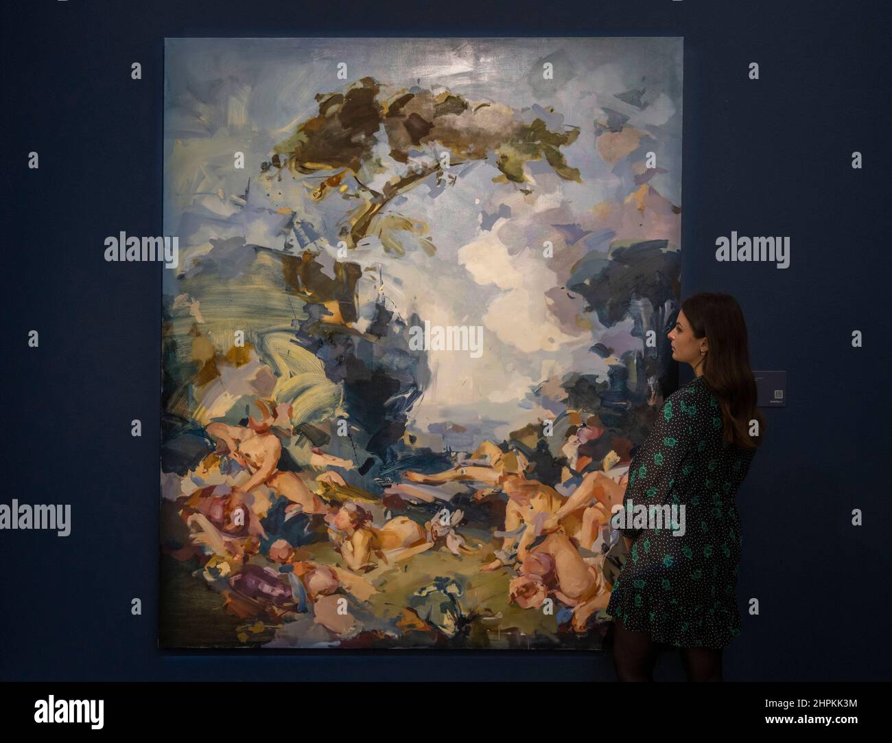 Sotheby’s, Londra, Regno Unito. 22 febbraio 2022. Mastepies di Magritte, Monet, Picasso, Hockney, van Gogh, Renoir e Banksy in mostra per l'asta moderna e contemporanea e ora l'asta serale il 2 marzo a Londra. Image: Flora Yukhnovich, Wet caldo ‘N’ Wild, 2020, Estimate £150.000-200.000. In vendita nell'asta Now Evening, 2 marzo 2022. Credit: Malcolm Park/Alamy Live News. Foto Stock