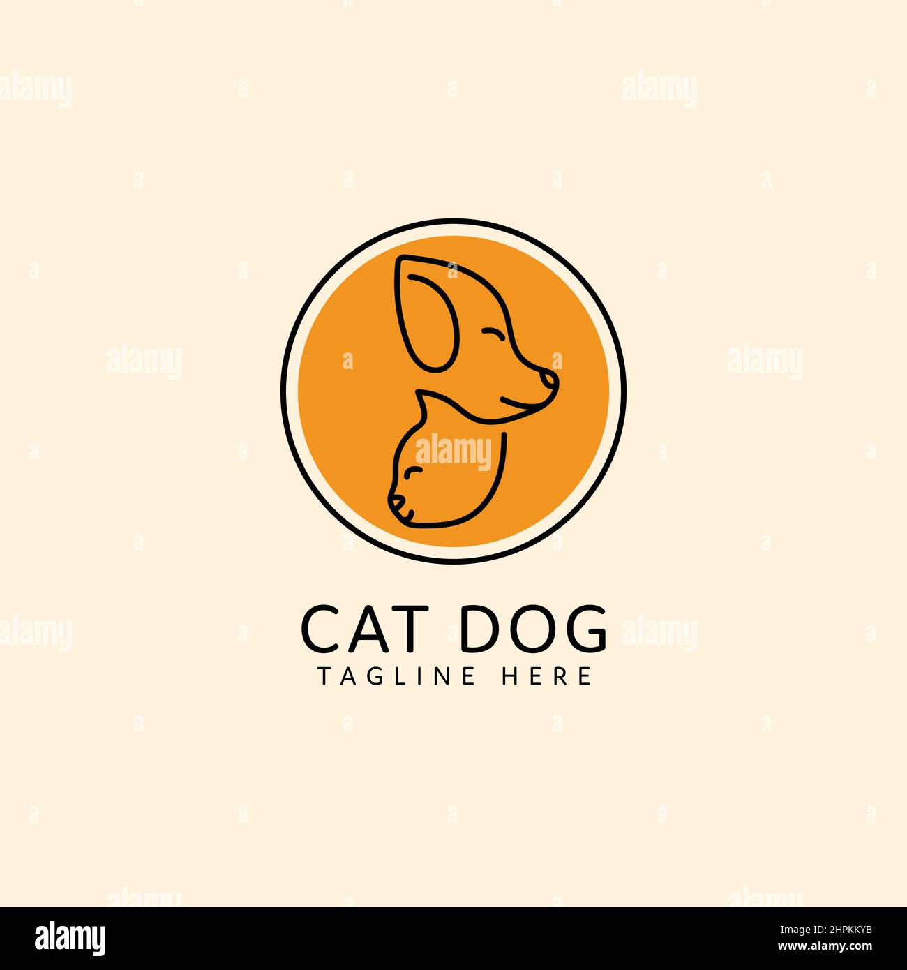 logo pet gatto e testa di cane monolina design Illustrazione Vettoriale