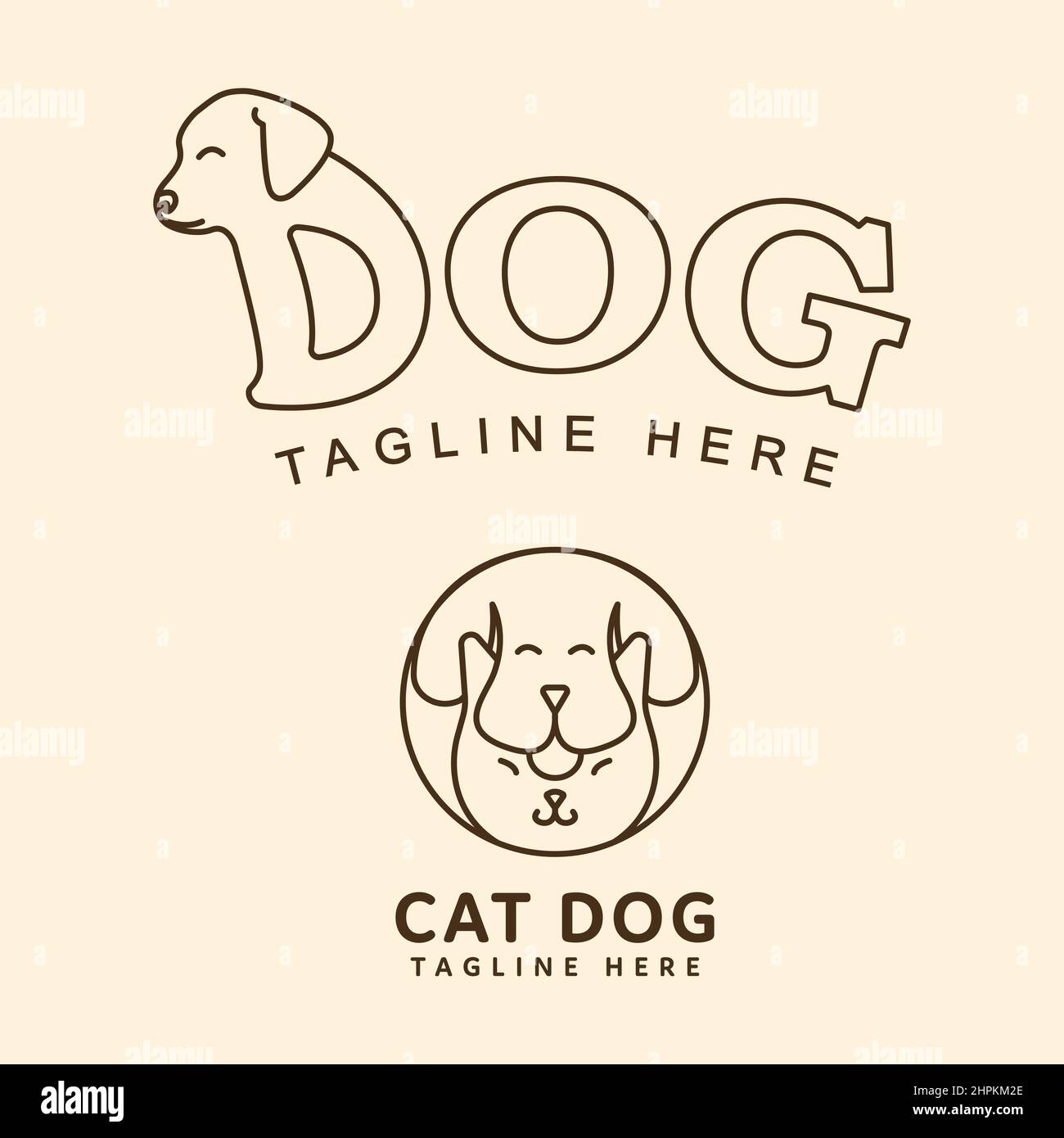 logo vettoriale di disegno del cane, logo di combinazione del cane e del gatto di stile della monolina Illustrazione Vettoriale