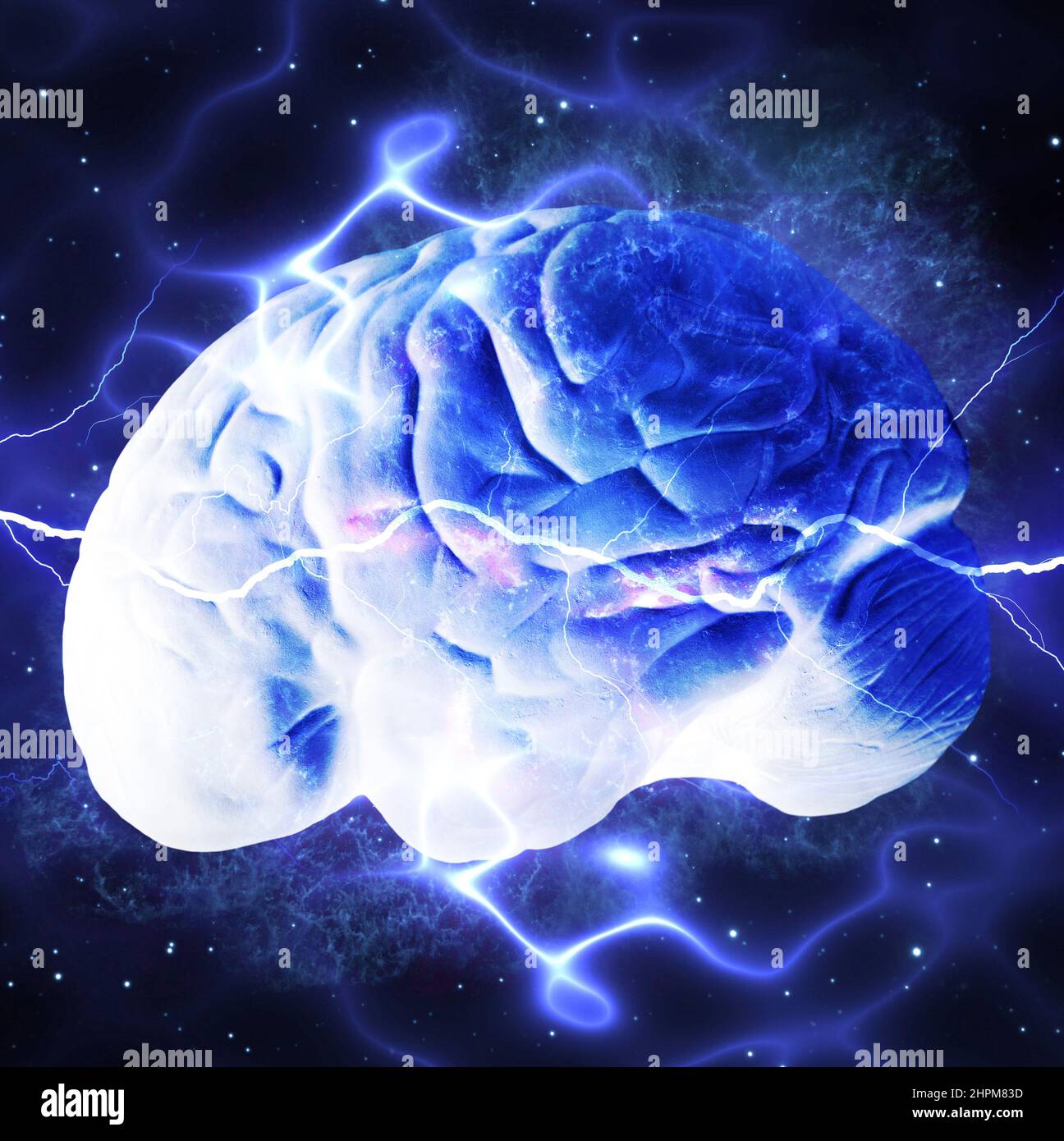 cervello umano e onde elettriche, concetto per neuroscienze e neurologia cerebrale Foto Stock